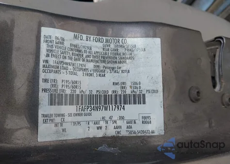 2007 Ford Focus S/Se/Ses z USA, uszkodzony, nr VIN 1FAFP34N97W117974